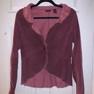 Lovie light weight plum colored ruffle jacket.